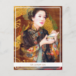 Oriental chinese lady vibrant beautiful portrait postcard