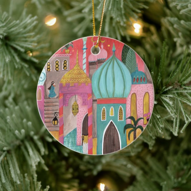 Oriental city religious Christmas Ceramic Ornament (Tree)