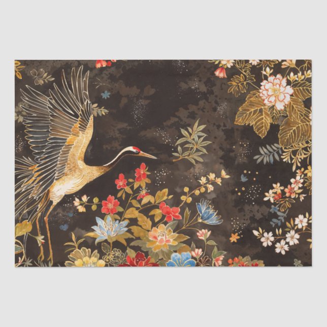 Oriental Crane and Floral Elegance Tissue Paper (Front)