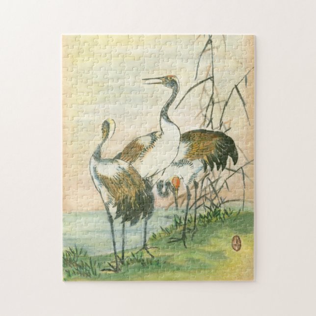 Oriental Cranes by the Water Jigsaw Puzzle (Vertical)