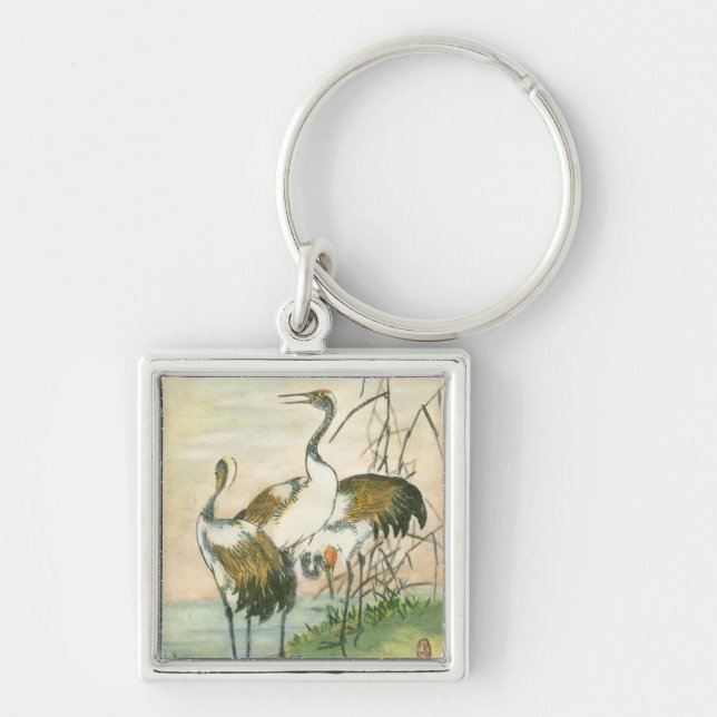 Oriental Cranes by the Water Keychain (Front)