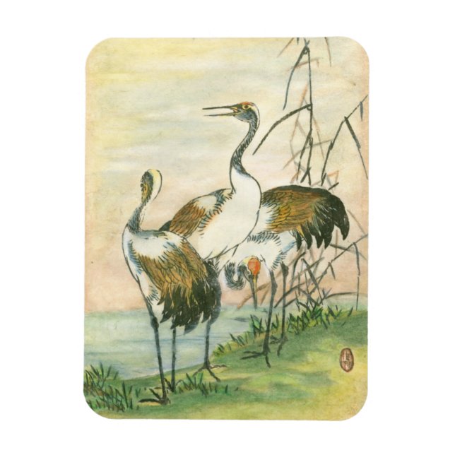 Oriental Cranes by the Water Magnet (Vertical)