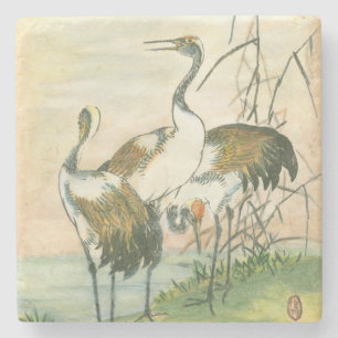 Oriental Cranes by the Water Stone Coaster
