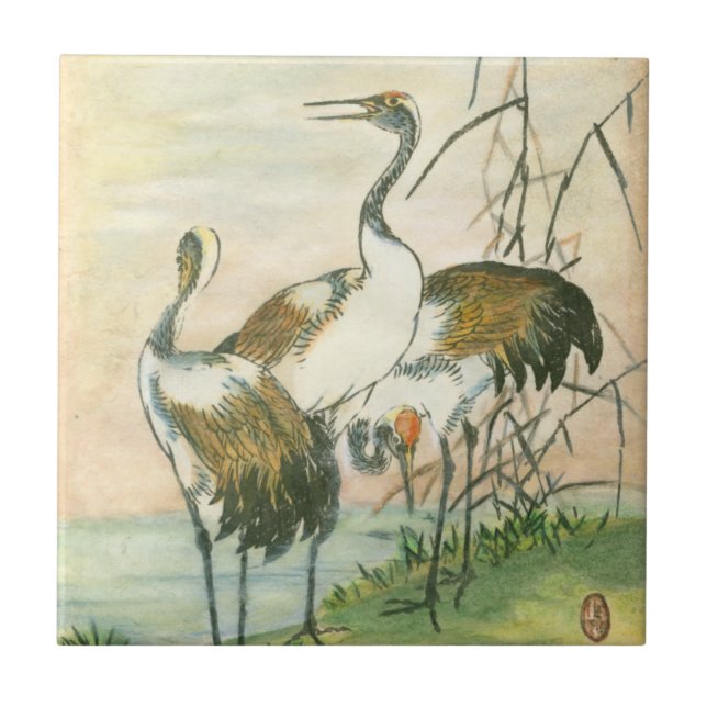 Oriental Cranes by the Water Tile (Front)
