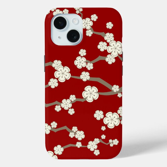 Oriental Cream Sakura Zen Cherry Blossoms On Red Case-Mate iPhone Case (Back)