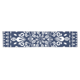 Oriental Damask Blue and White Short Table Runner