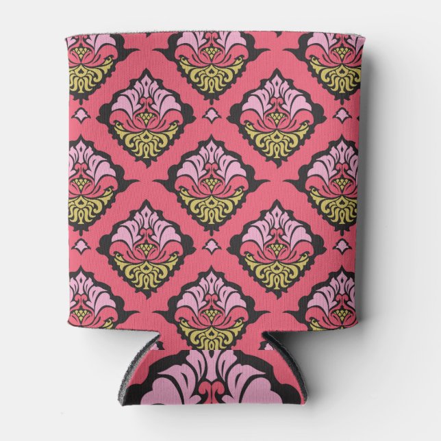 Oriental Damask Floral Seamless Wallpaper Can Cooler (Front)