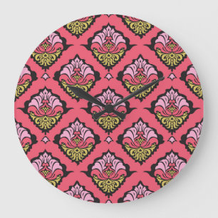 Oriental Damask Floral Seamless Wallpaper Large Clock