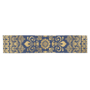Oriental Damask Ornament - Gold on dark blue #1 Short Table Runner