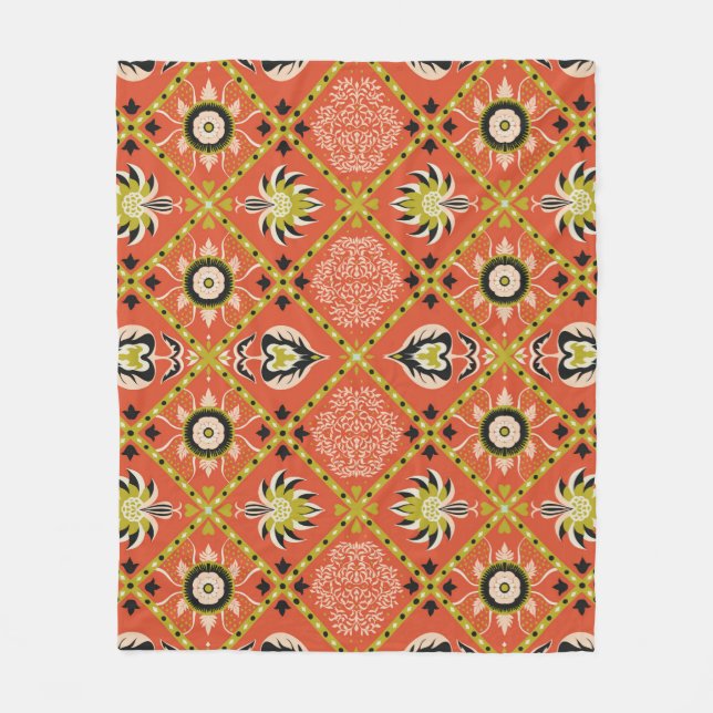 Oriental damask pattern. Talavera pottery. Azulejo Fleece Blanket (Front)