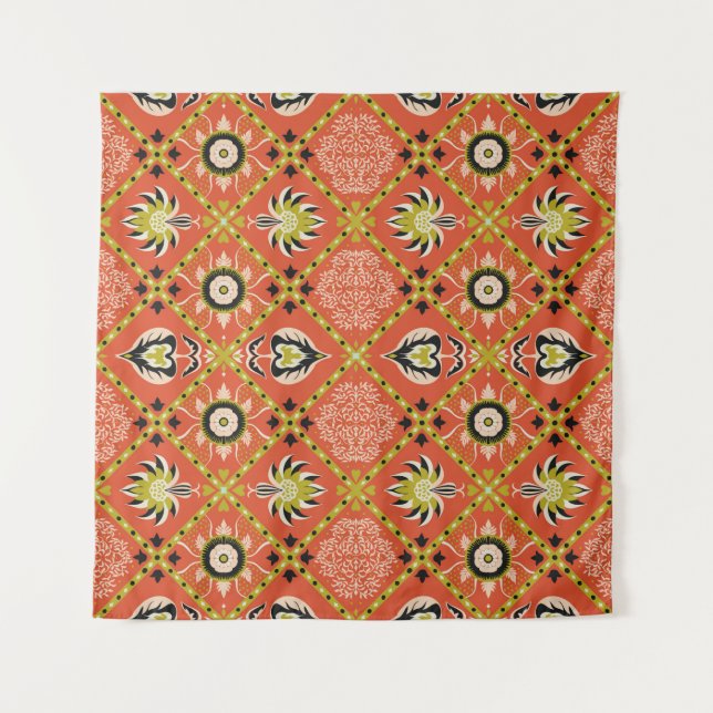 Oriental damask pattern. Talavera pottery. Azulejo Tapestry (Front)