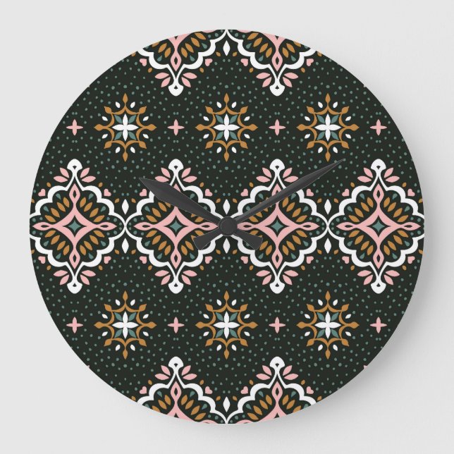 Oriental Damask: Talavera Vintage Elegance Large Clock (Front)