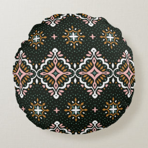 Oriental Damask: Talavera Vintage Elegance Round Pillow