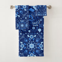 Oriental Damask Tile Shades of blue
