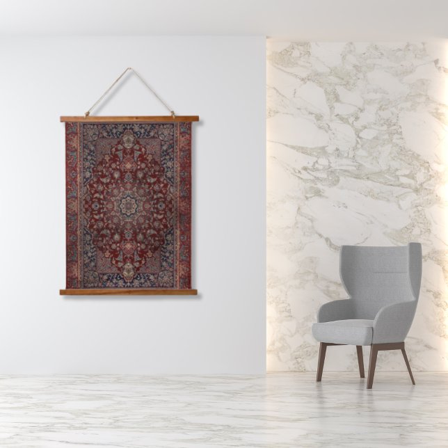 Oriental Deep Blood Red Floral Persian Tabriz Rug Hanging Tapestry (Creator Uploaded)