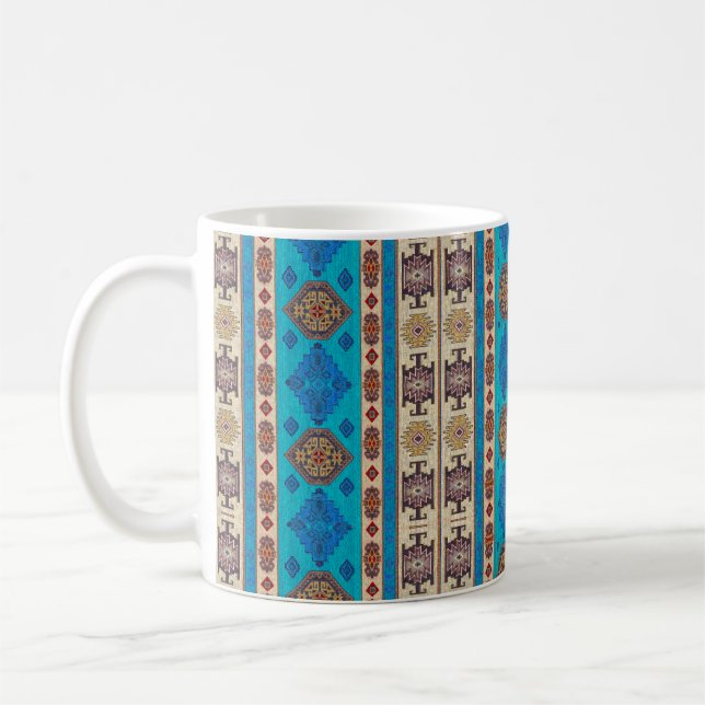 Oriental Design Blue and Brown Coffee Mug (Left)