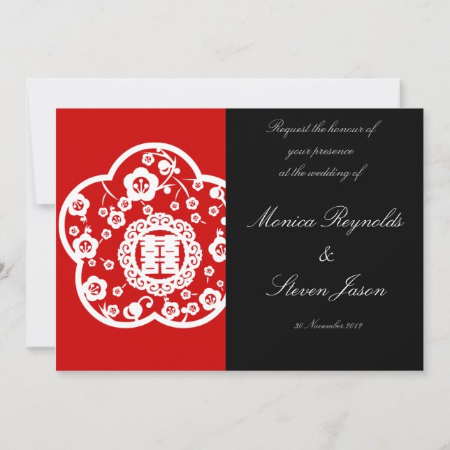 Oriental double happiness wedding invitation card (Front)