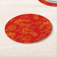 Oriental Dragon Pattern Gold and Red 