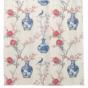Oriental Elegance: Blue Porcelain and Blossoms