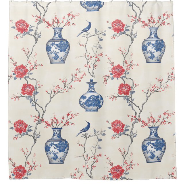 Oriental Elegance: Blue Porcelain and Blossoms (Front)