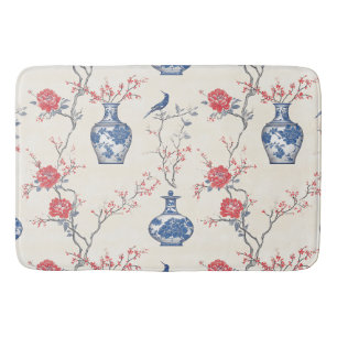 Oriental Elegance: Blue Porcelain and Blossoms Bath Mat