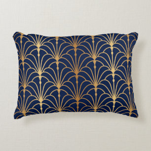Oriental Elegance: Golden Fan Pattern Accent Pillow
