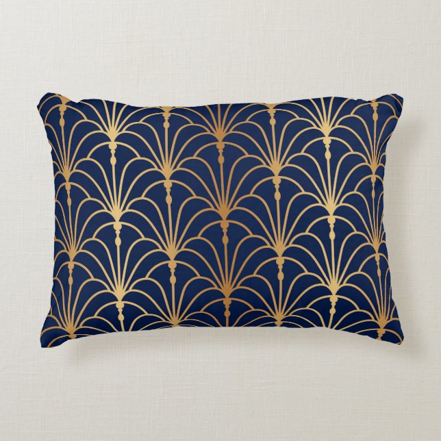 Oriental Elegance: Golden Fan Pattern Accent Pillow (Front)
