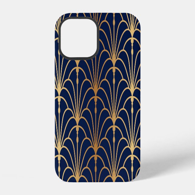 Oriental Elegance: Golden Fan Pattern iPhone Case (Back)