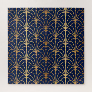 Oriental Elegance: Golden Fan Pattern Jigsaw Puzzle
