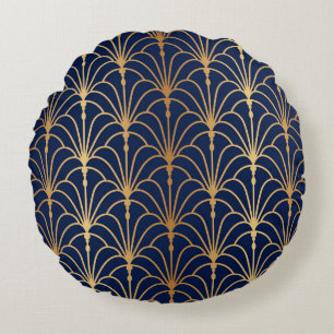Oriental Elegance: Golden Fan Pattern Round Pillow