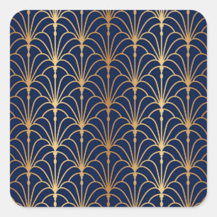 Oriental Elegance: Golden Fan Pattern Square Sticker