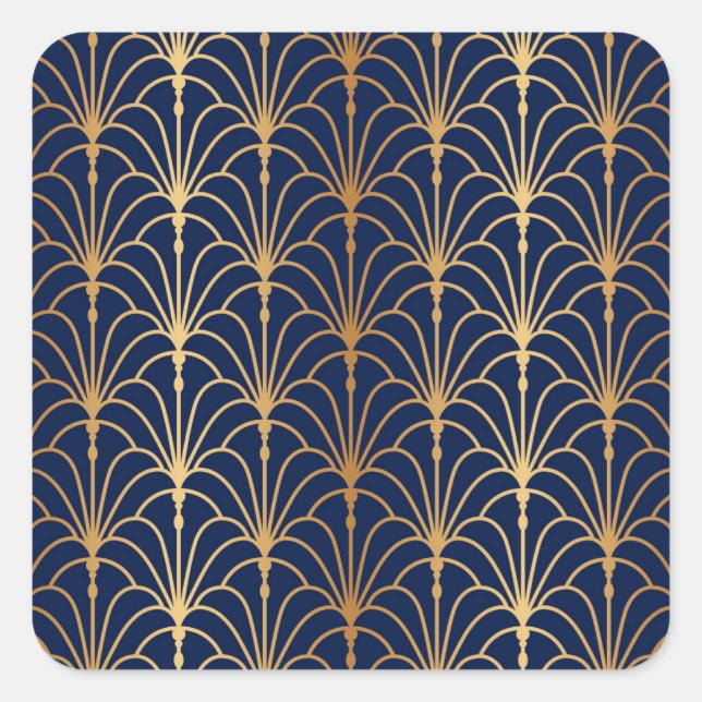Oriental Elegance: Golden Fan Pattern Square Sticker (Front)