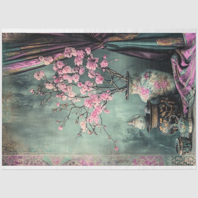 Oriental Esthetics Pink Cherry blossom Still life Tissue Paper (Front)