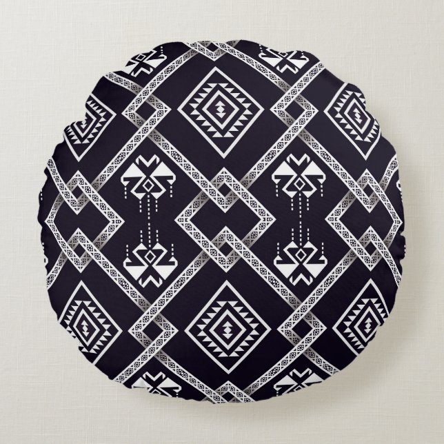 Oriental ethnic, traditional seamless background. round pillow (Front)