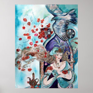 ORIENTAL FAIRY TALE / PRINCESS,RED ROSES AND HAWK POSTER