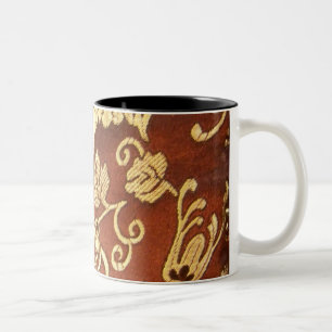 Oriental Floral Fabric Print Postage Stamp Two-Tone Coffee Mug
