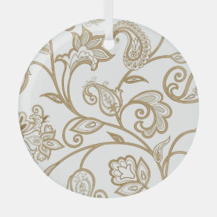 Oriental Floral: Flourish Tiled Ethnic. Glass Ornament