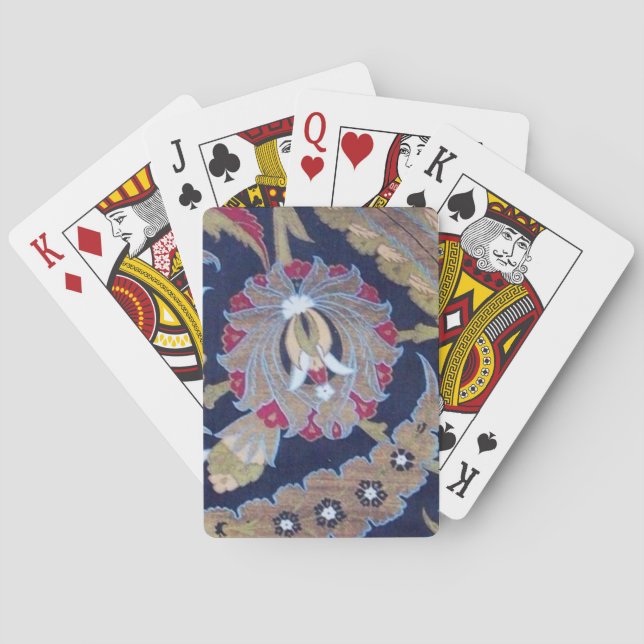 ORIENTAL FLORAL ,GREEN BLACK BLUE DAMASK FLOWERS  PLAYING CARDS (Back)