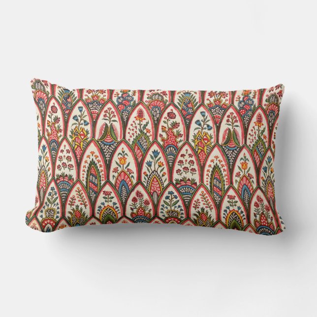 ORIENTAL FLORAL PATTERN Colourful Flowers Leaves Lumbar Pillow (Front)