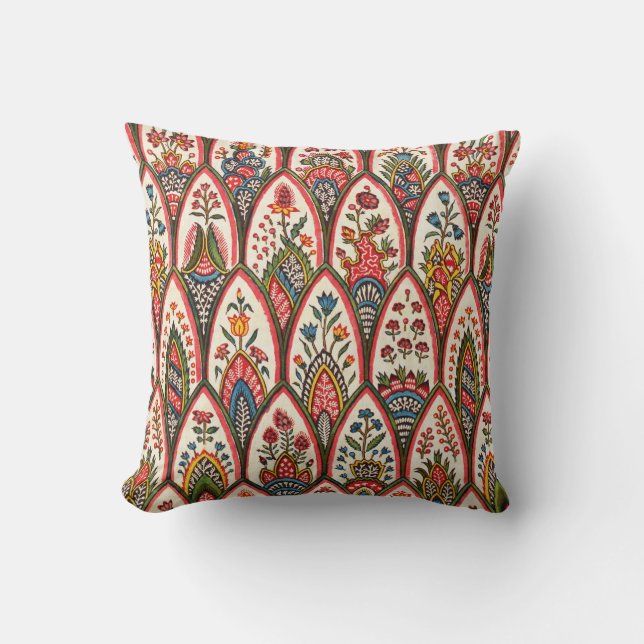 ORIENTAL FLORAL PATTERN Colourful Flowers Leaves Throw Pillow (Front)