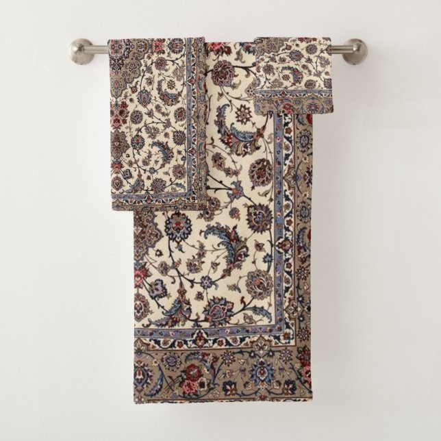 Oriental Floral Persian Carpet Pattern Bath Towel Set (Insitu)