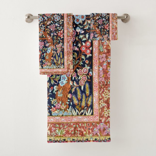 Oriental Floral Persian Carpet Rug Bath Towel Set (Insitu)