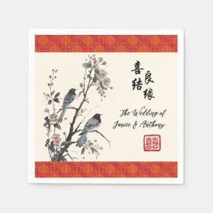 Oriental flower birds Chinese wedding Napkin