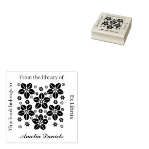 Oriental flower bookplate rubber stamp