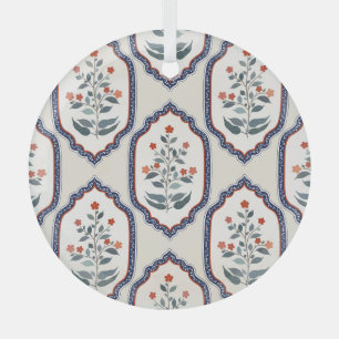 Oriental Flower Branches: Kalamkari Indian. Glass Ornament