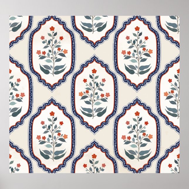 Oriental Flower Branches: Kalamkari Indian. Poster (Front)