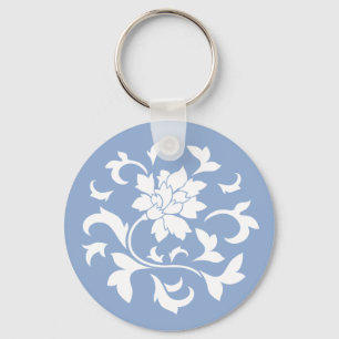 Oriental Flower - Serenity Blue Circular Pattern Keychain