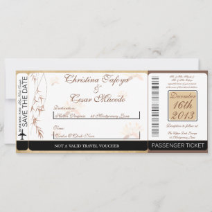 Oriental Flowers Boarding Pass Wedding Invitation