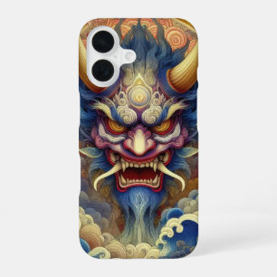 Oriental fractal abstract Oni demon face iPhone 16 Case