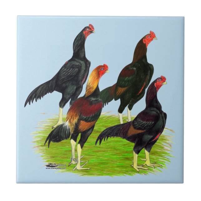 Oriental Game Fowl Quartet Tile (Front)